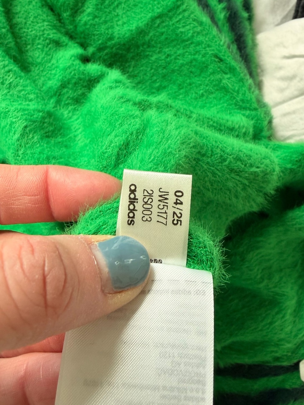 adidas Bright Green Fuzzy Cardigan with Dark Stripe Accents - Picture 6 of 6